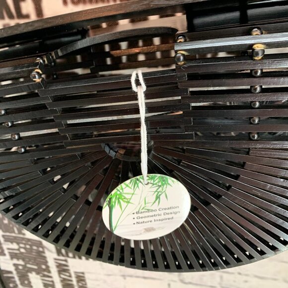 Amerileather Black Open Slat Bamboo Ping Handbag - Picture 5 of 7